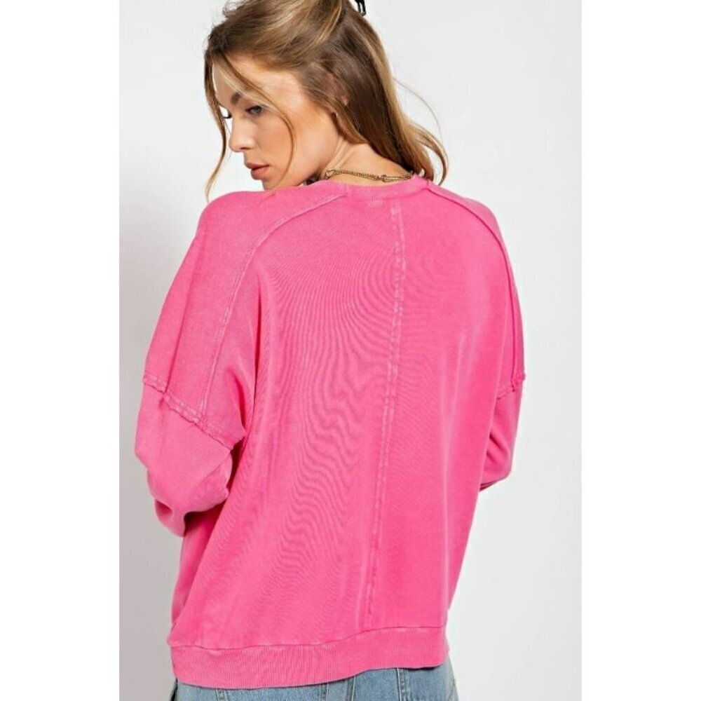Peace Out French Terry Pullover in Cotton Candy - Picture 4 of 4